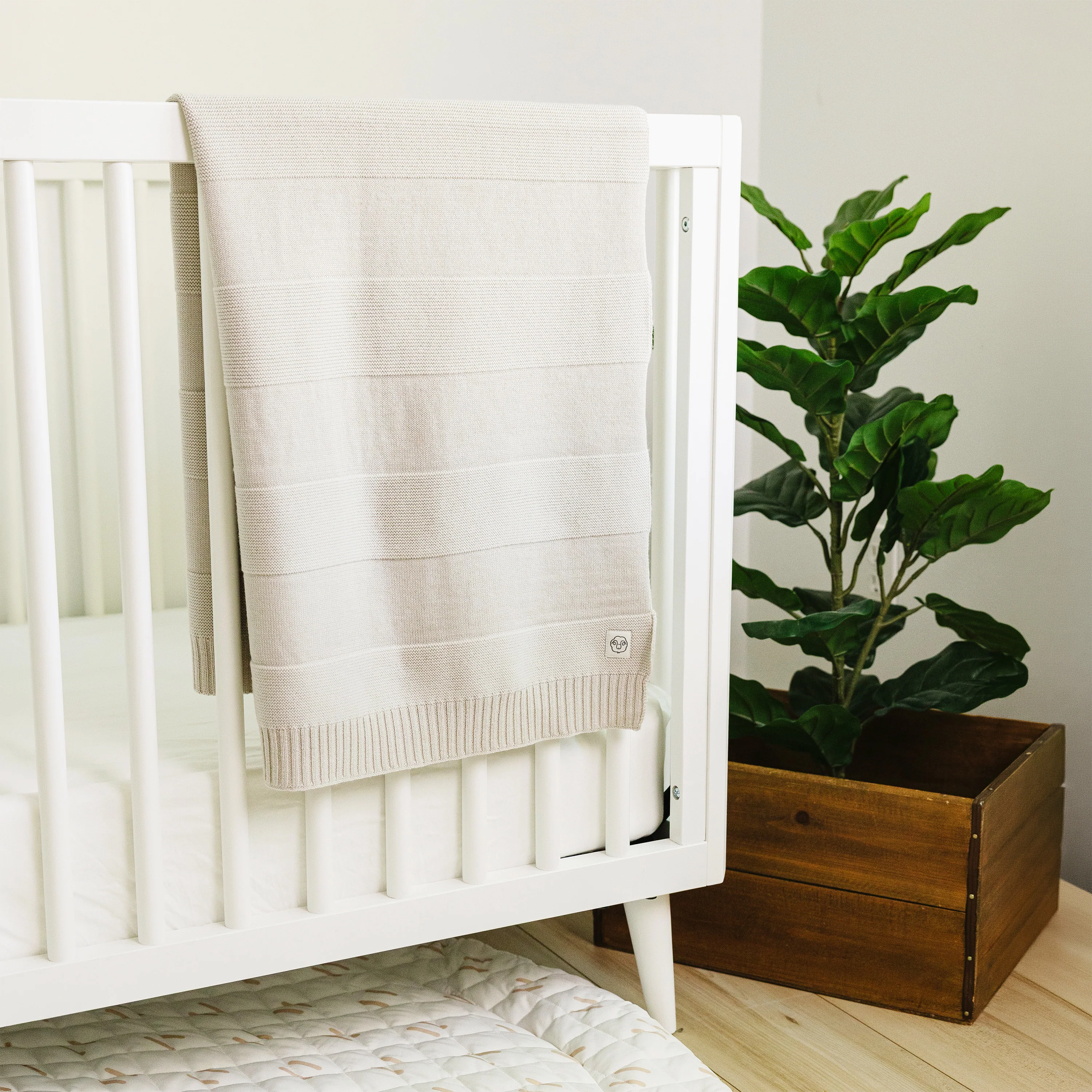 Knitted Baby Blanket, 100% Merino Wool, 31.5" x 40", Almond - Image 6