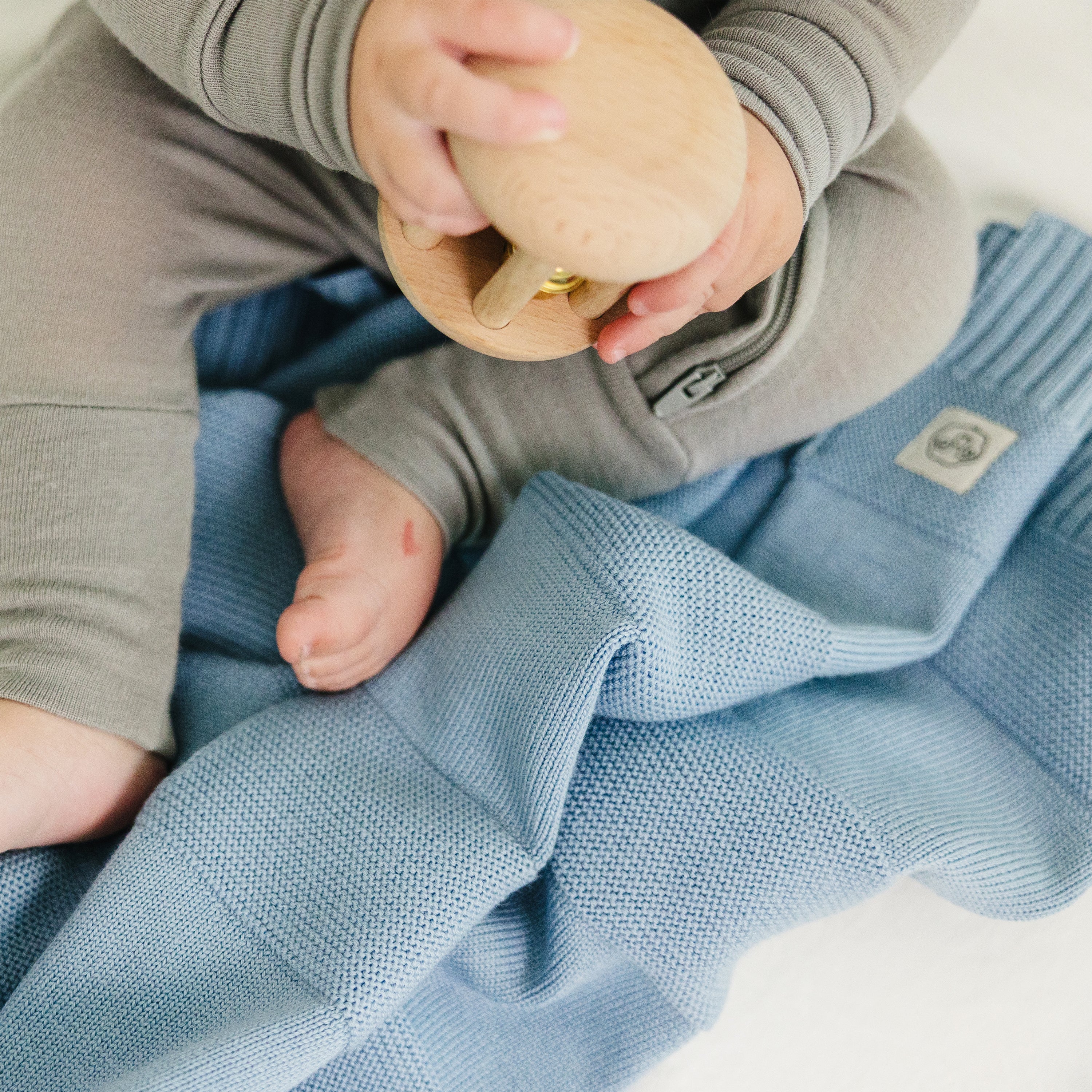 Knitted Baby Blanket, 100% Merino Wool, 31.5" x 40", Lullaby Blue - Image 3