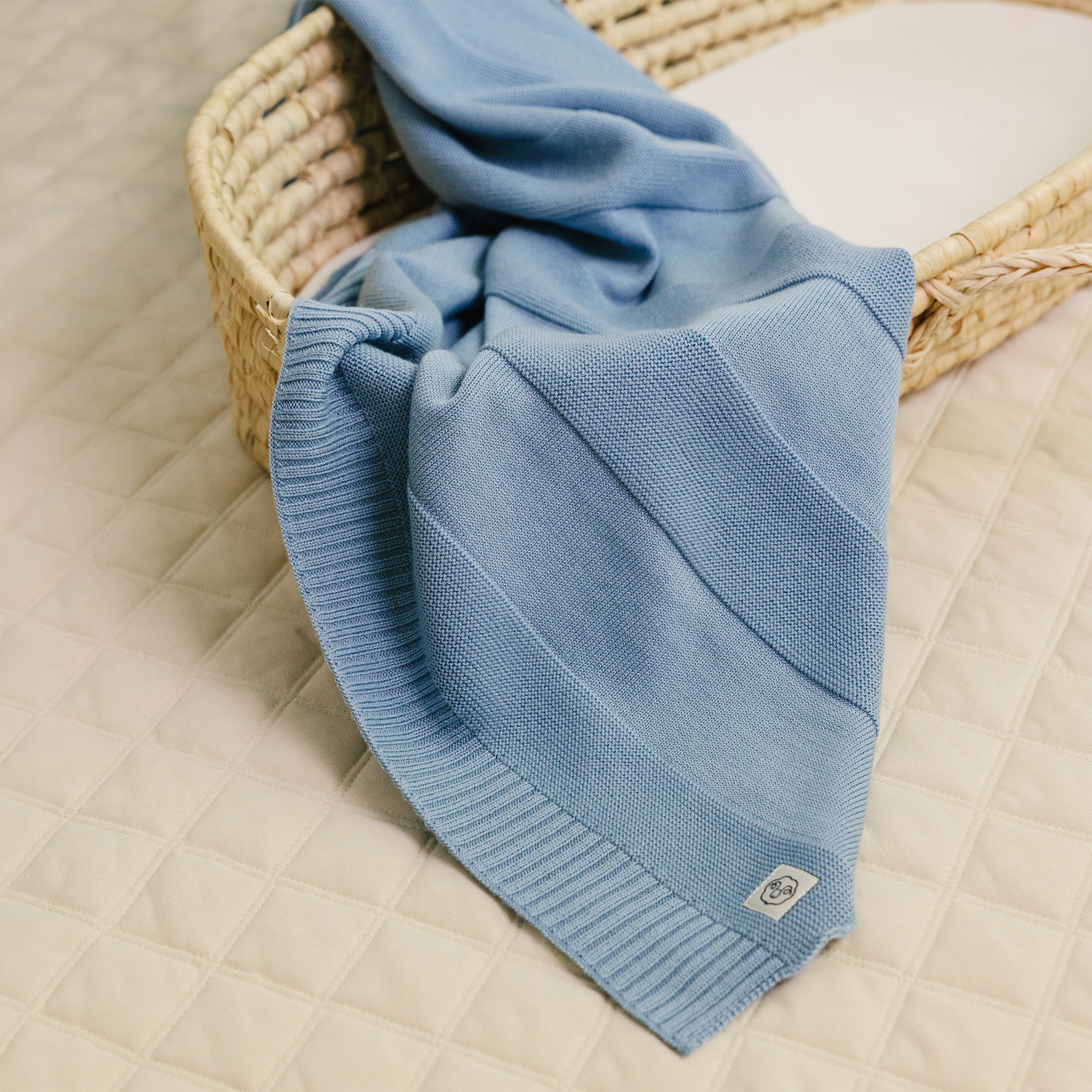 Knitted Baby Blanket, 100% Merino Wool, 31.5" x 40", Lullaby Blue - Image 4