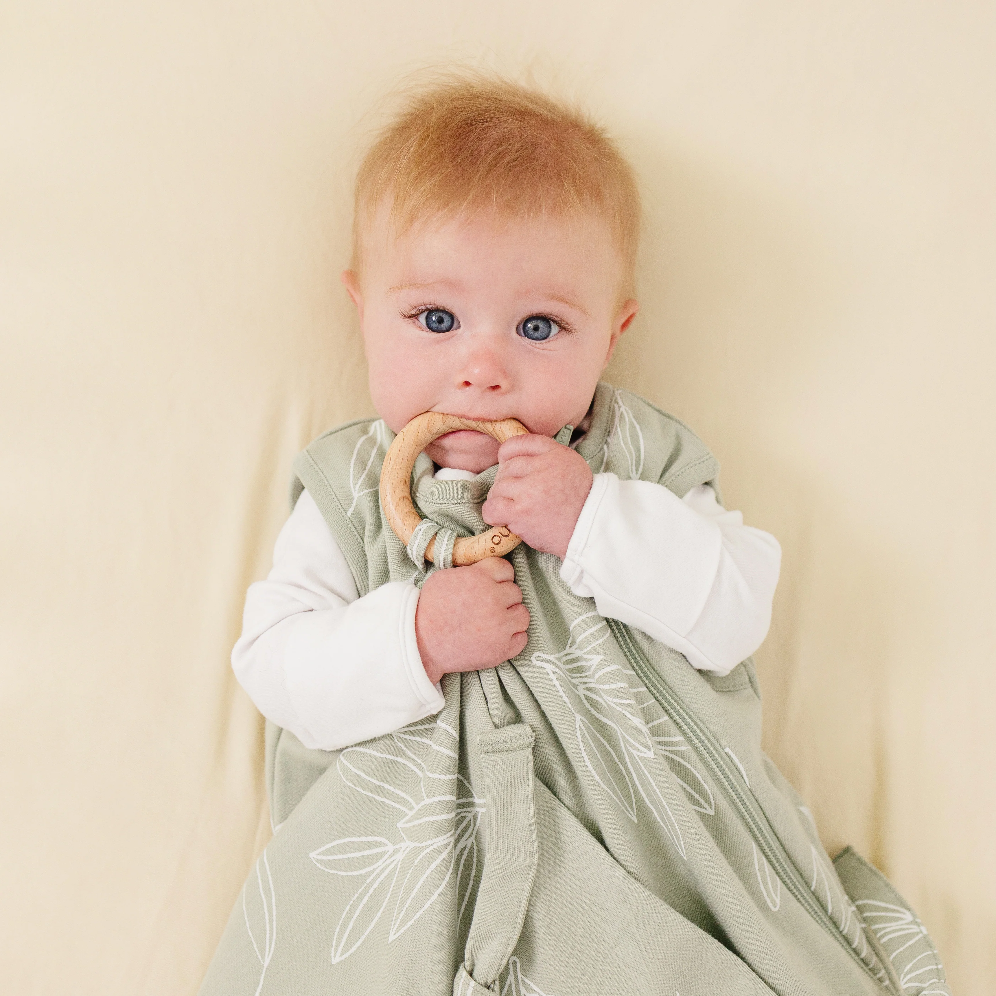 Lovey, Merino Wool and Organic Cotton with Removable Teething Ring, Sage - Image 4