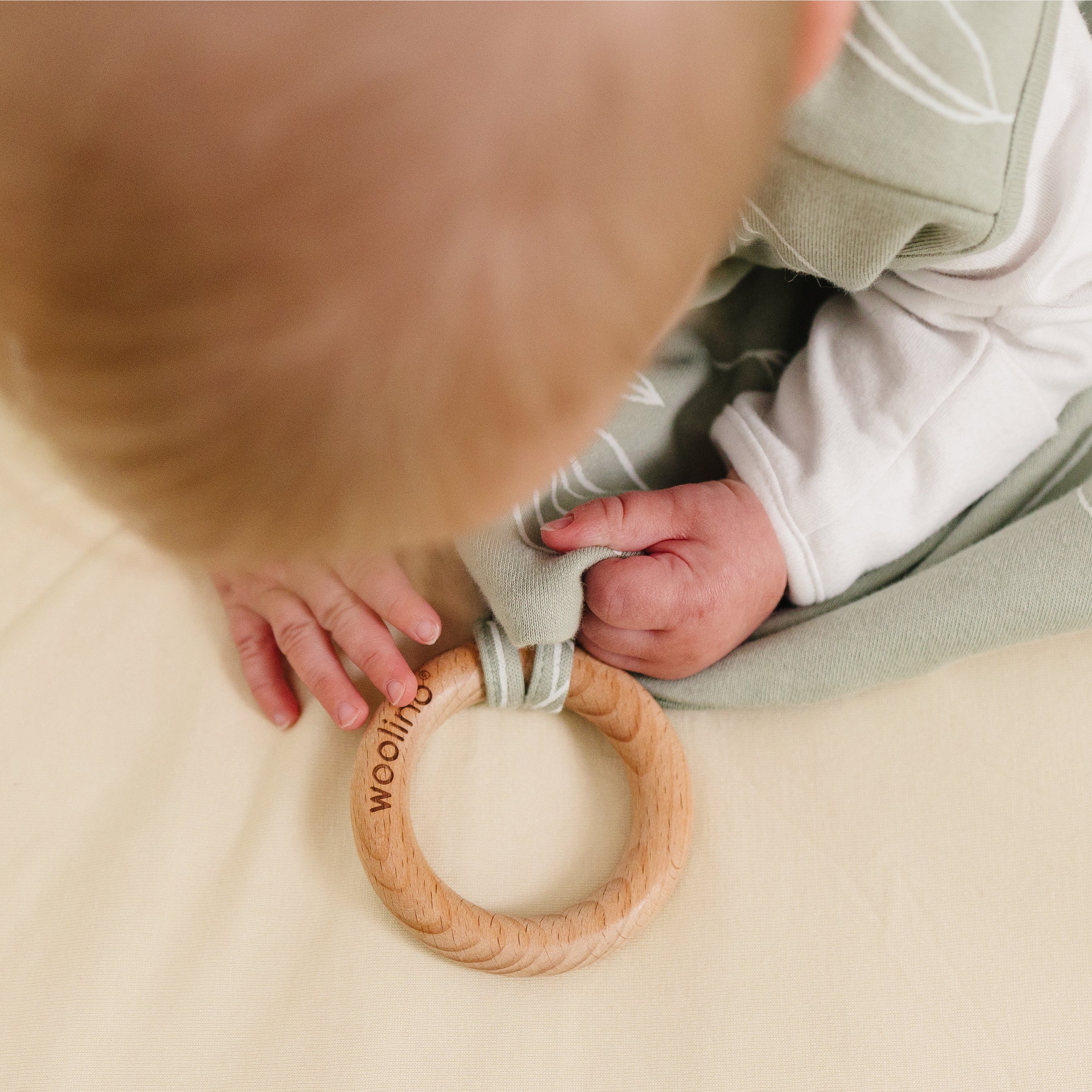 Lovey, Merino Wool and Organic Cotton with Removable Teething Ring, Sage - Image 5