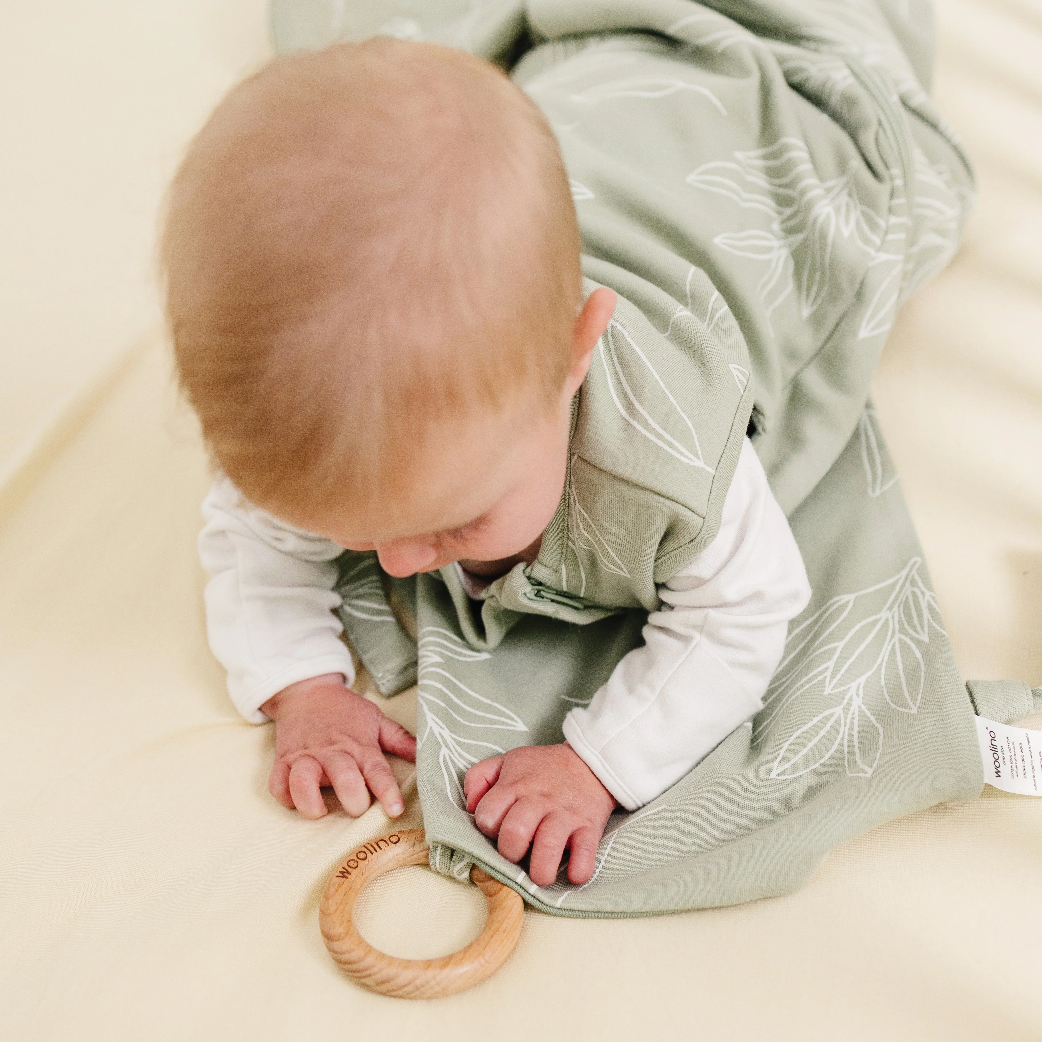 Lovey, Merino Wool and Organic Cotton with Removable Teething Ring, Sage - Image 6
