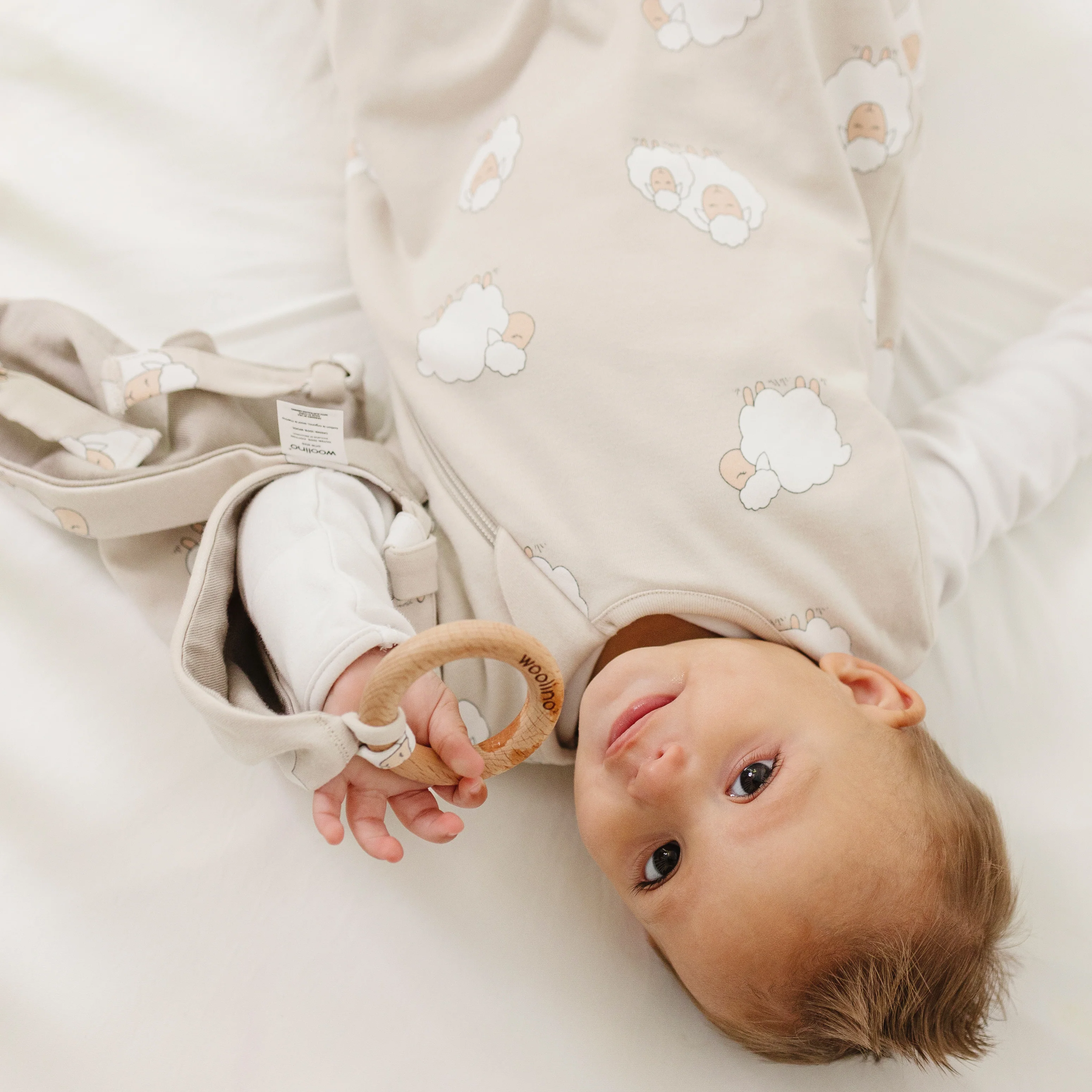 Lovey, Merino Wool and Organic Cotton with Removable Teething Ring, Sheep - Image 4