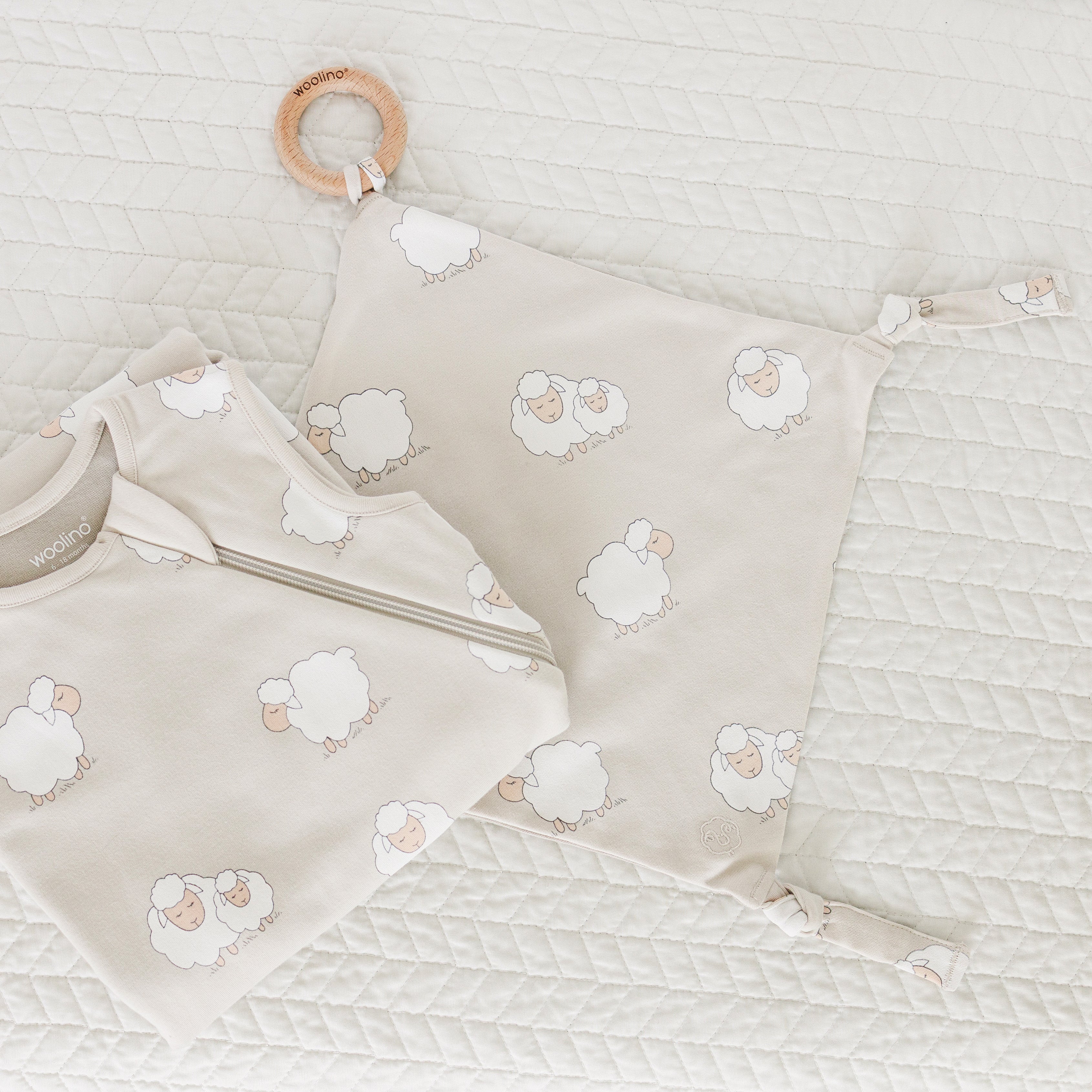 Lovey, Merino Wool and Organic Cotton with Removable Teething Ring, Sheep - Image 5