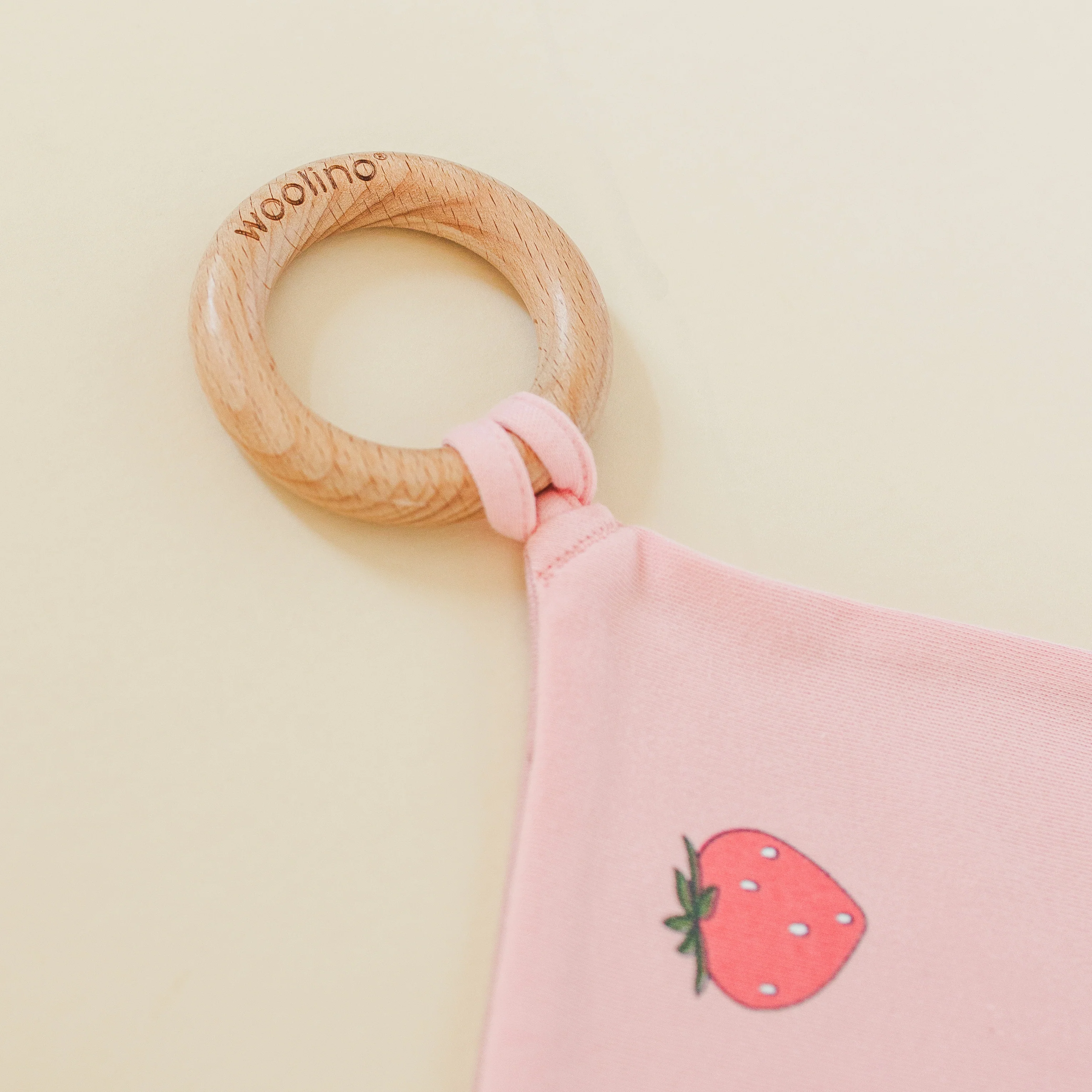 Lovey, Merino Wool and Organic Cotton with Removable Teething Ring, Strawberry - Image 5