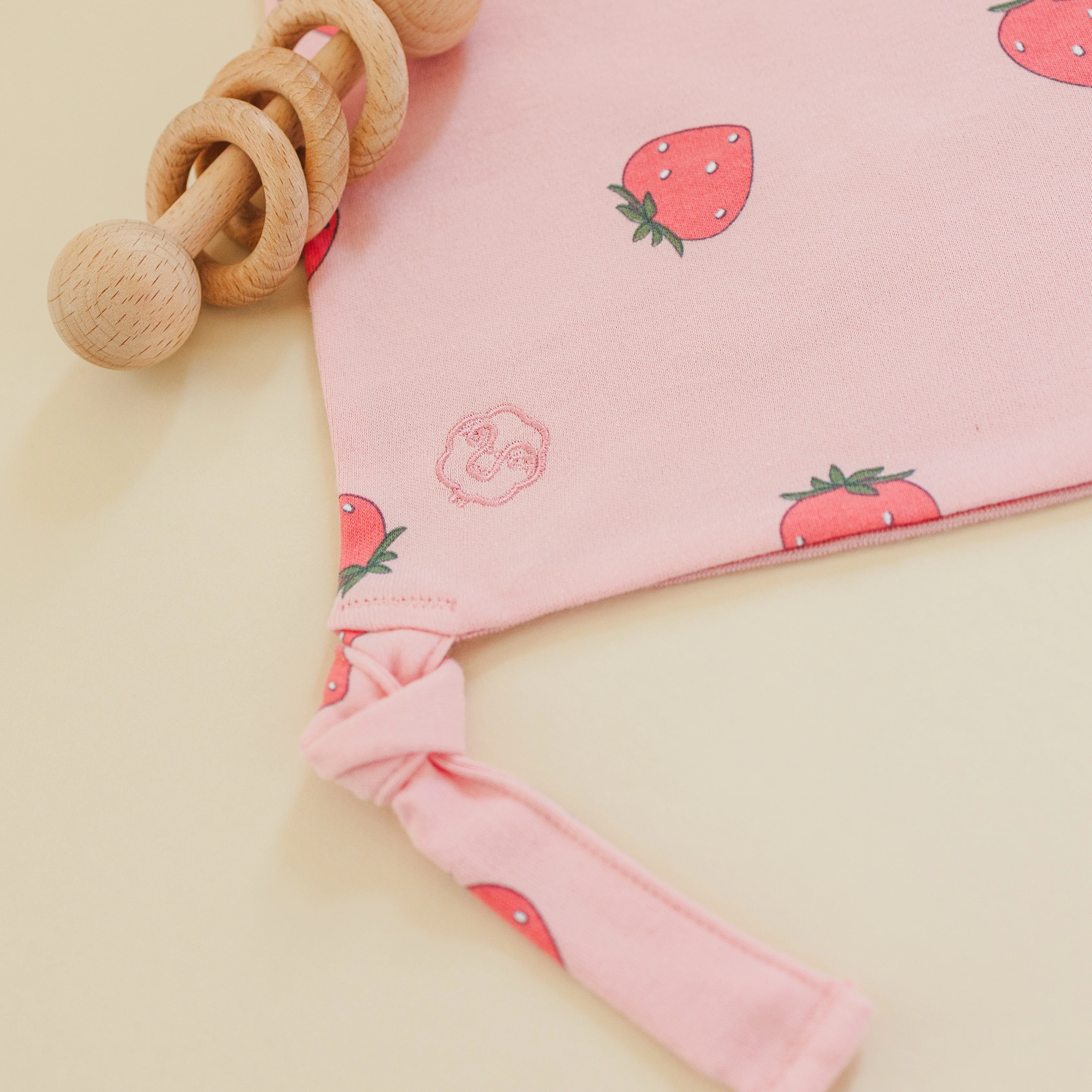 Lovey, Merino Wool and Organic Cotton with Removable Teething Ring, Strawberry - Image 6