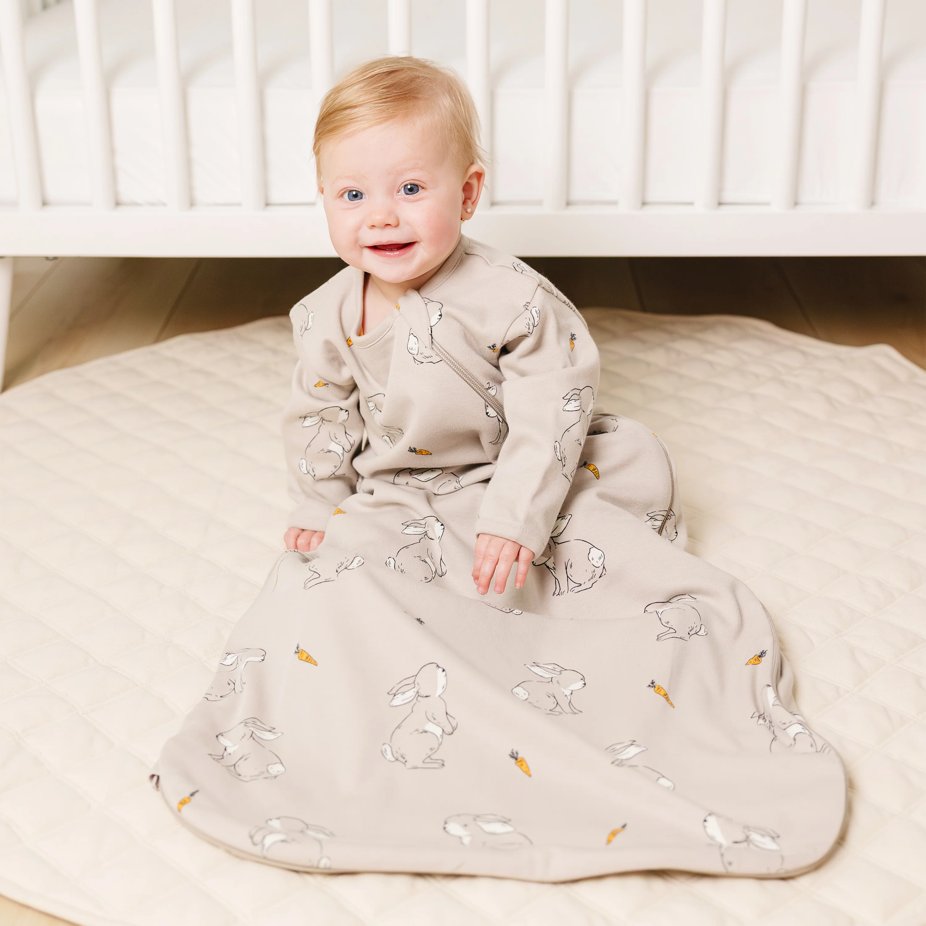 Slumber Sack, Baby Sleep Bag with Sleeves, Merino Wool & Organic Cotton, Bunny - Image 3