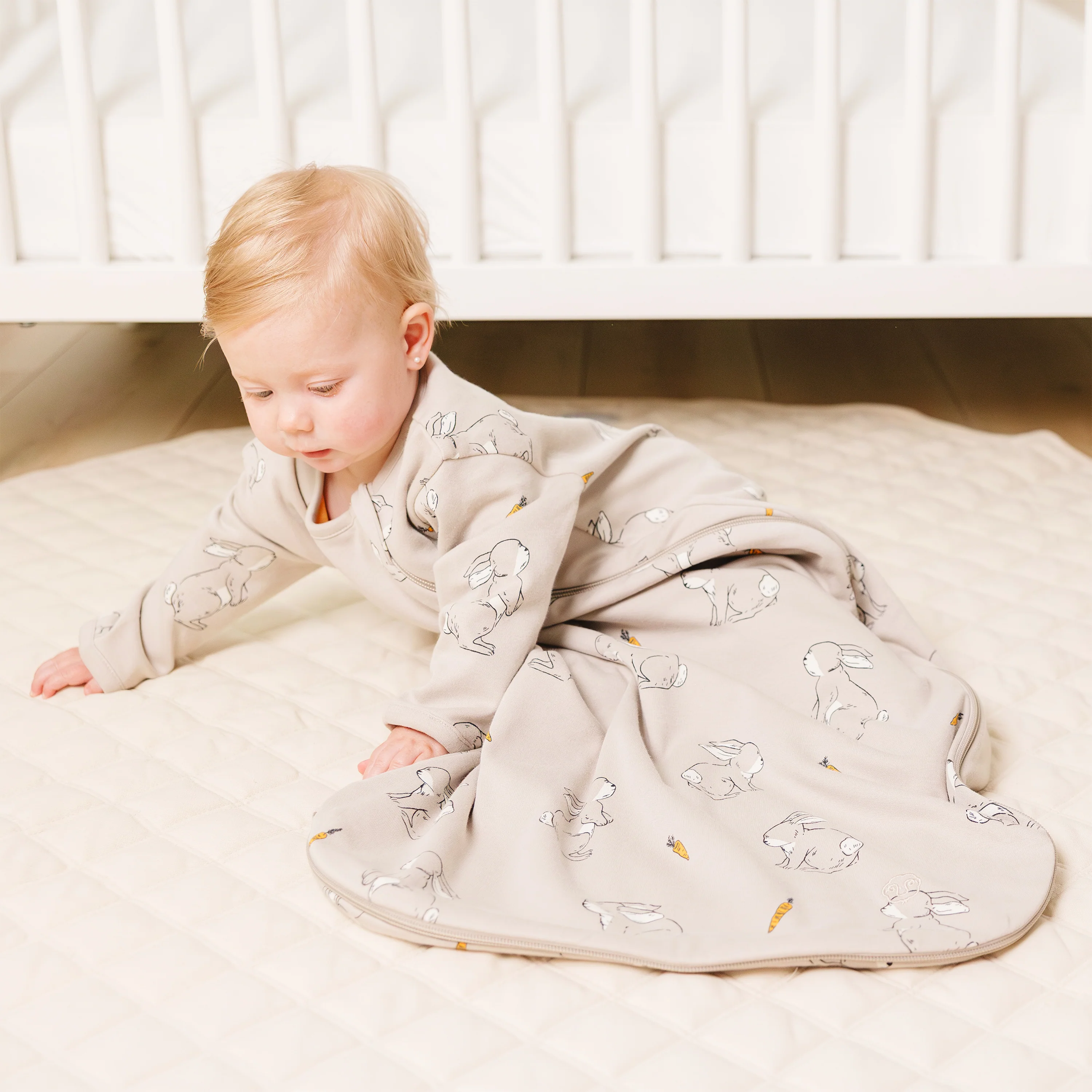 Slumber Sack, Baby Sleep Bag with Sleeves, Merino Wool & Organic Cotton, Bunny - Image 4