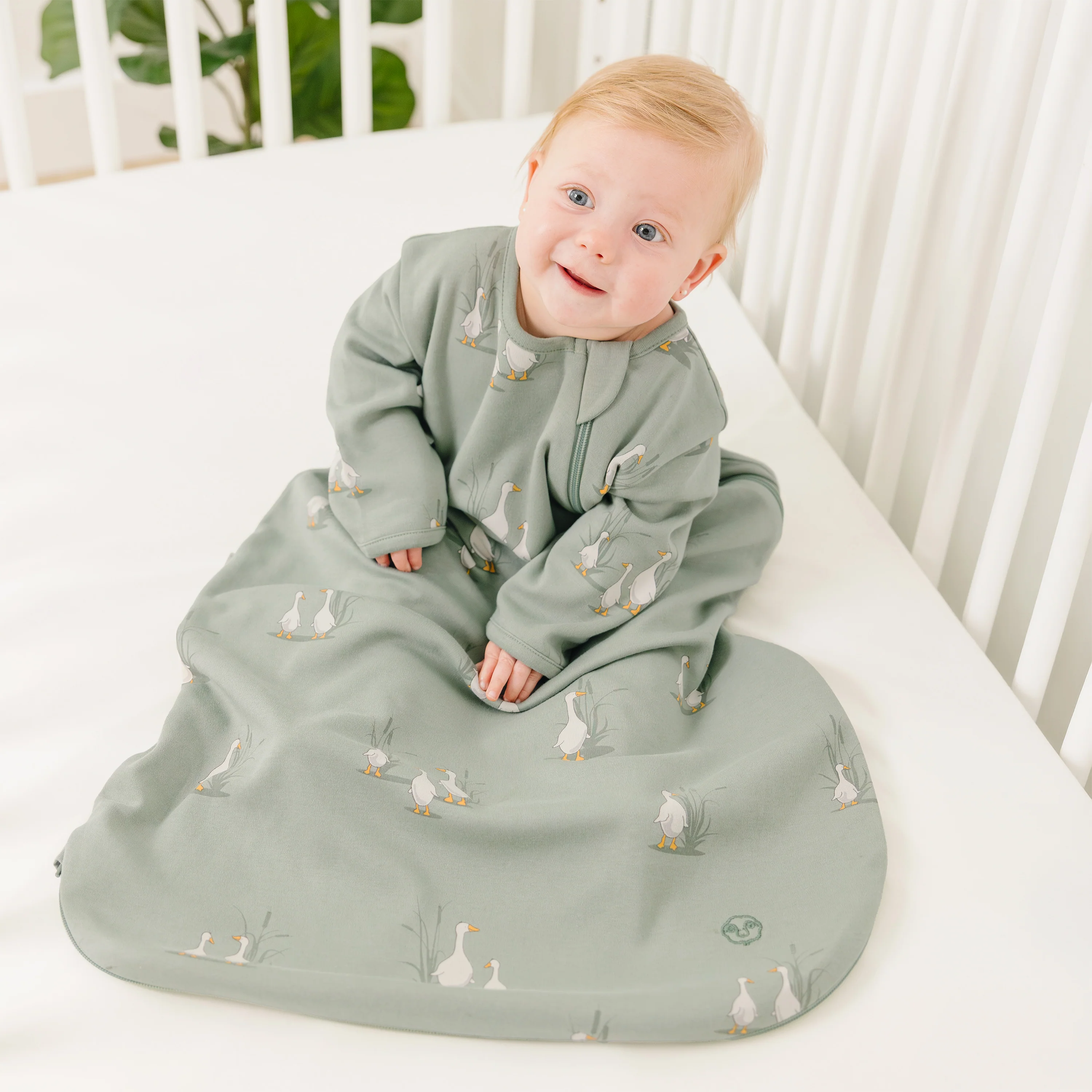 Slumber Sack, Baby Sleep Bag with Sleeves, Merino Wool & Organic Cotton, Goose - Image 4