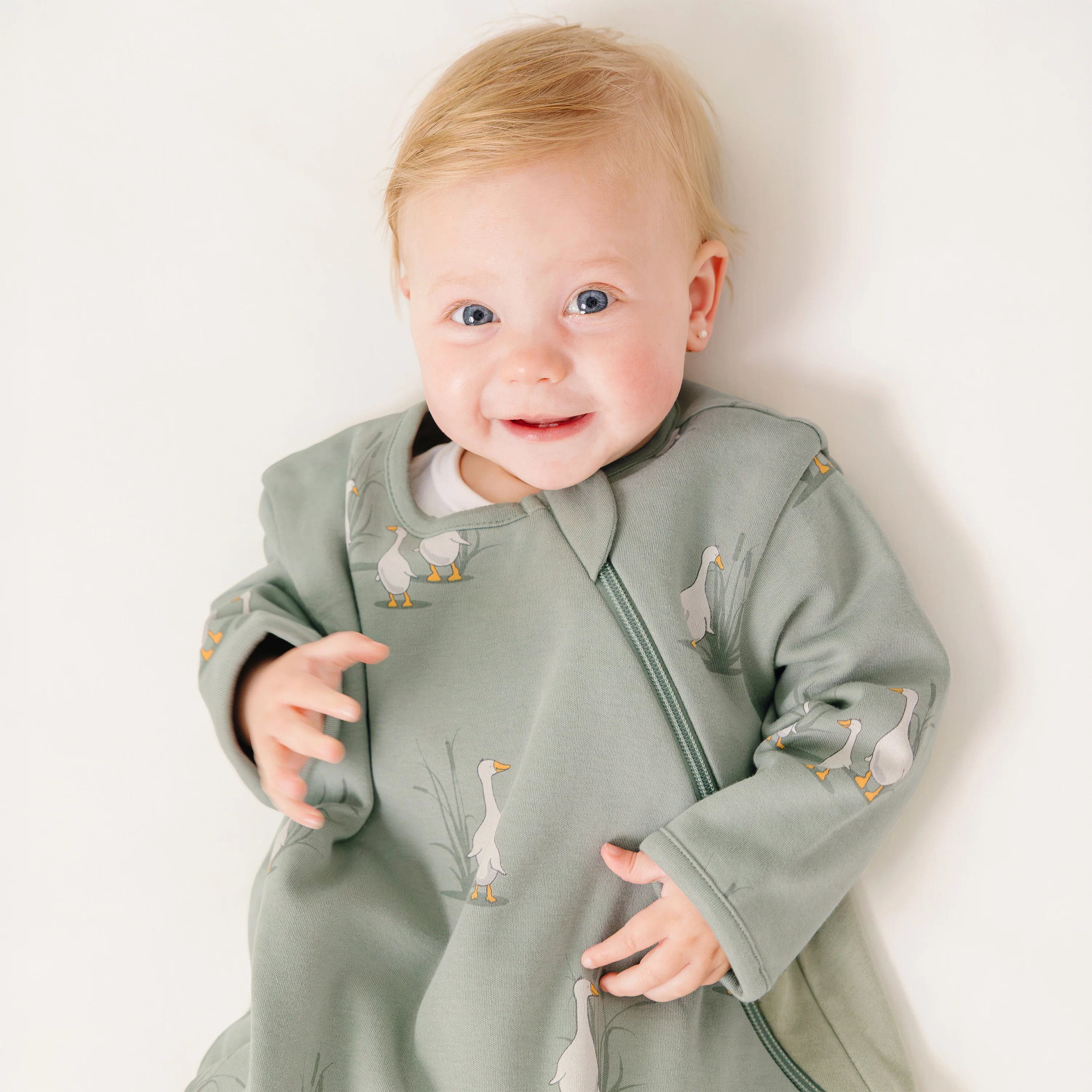 Slumber Sack, Baby Sleep Bag with Sleeves, Merino Wool & Organic Cotton, Goose - Image 5