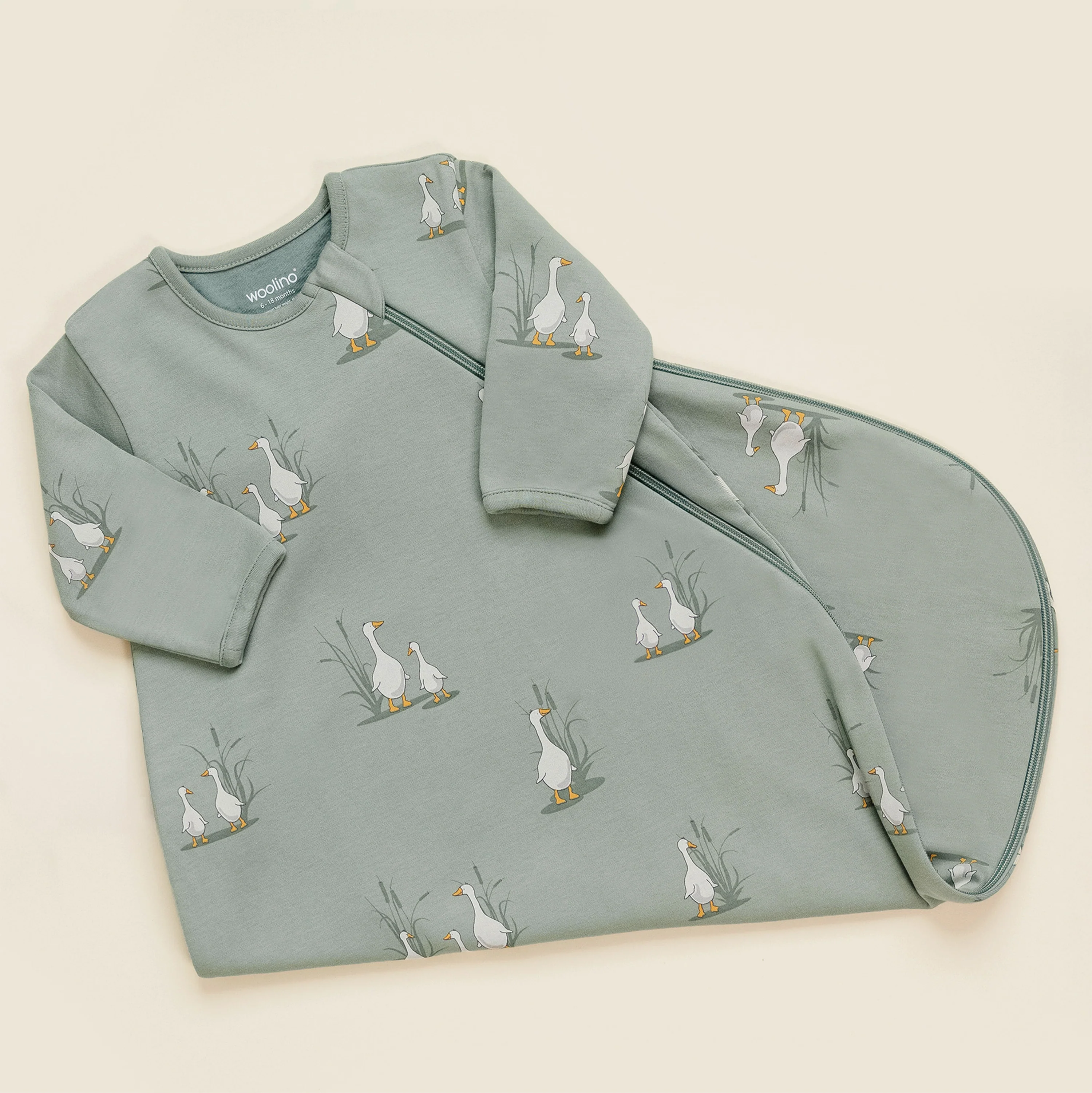 Slumber Sack, Baby Sleep Bag with Sleeves, Merino Wool & Organic Cotton, Goose - Image 6