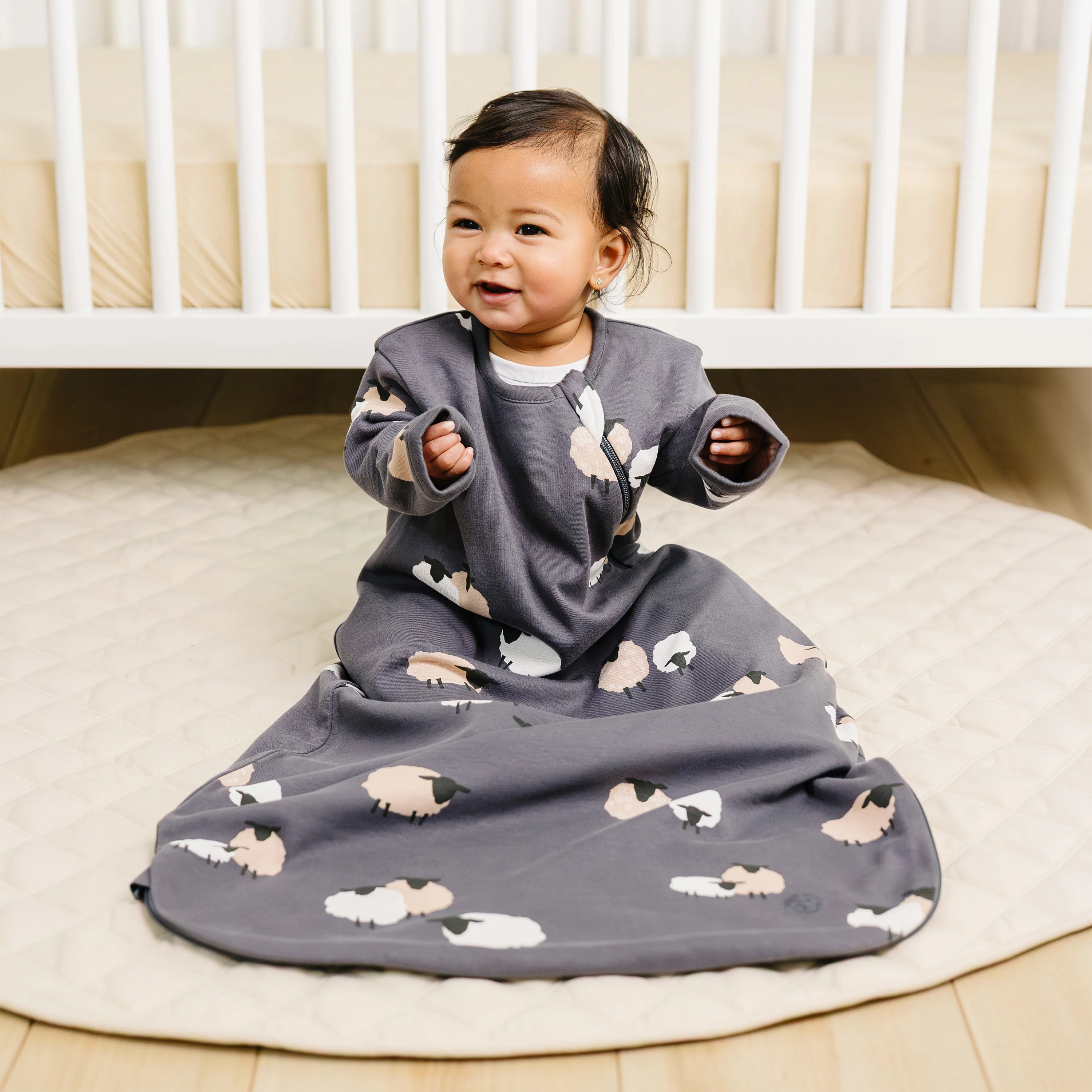Slumber Sack, Baby Sleep Bag with Sleeves, Merino Wool & Organic Cotton, Sheep Slate - Image 3