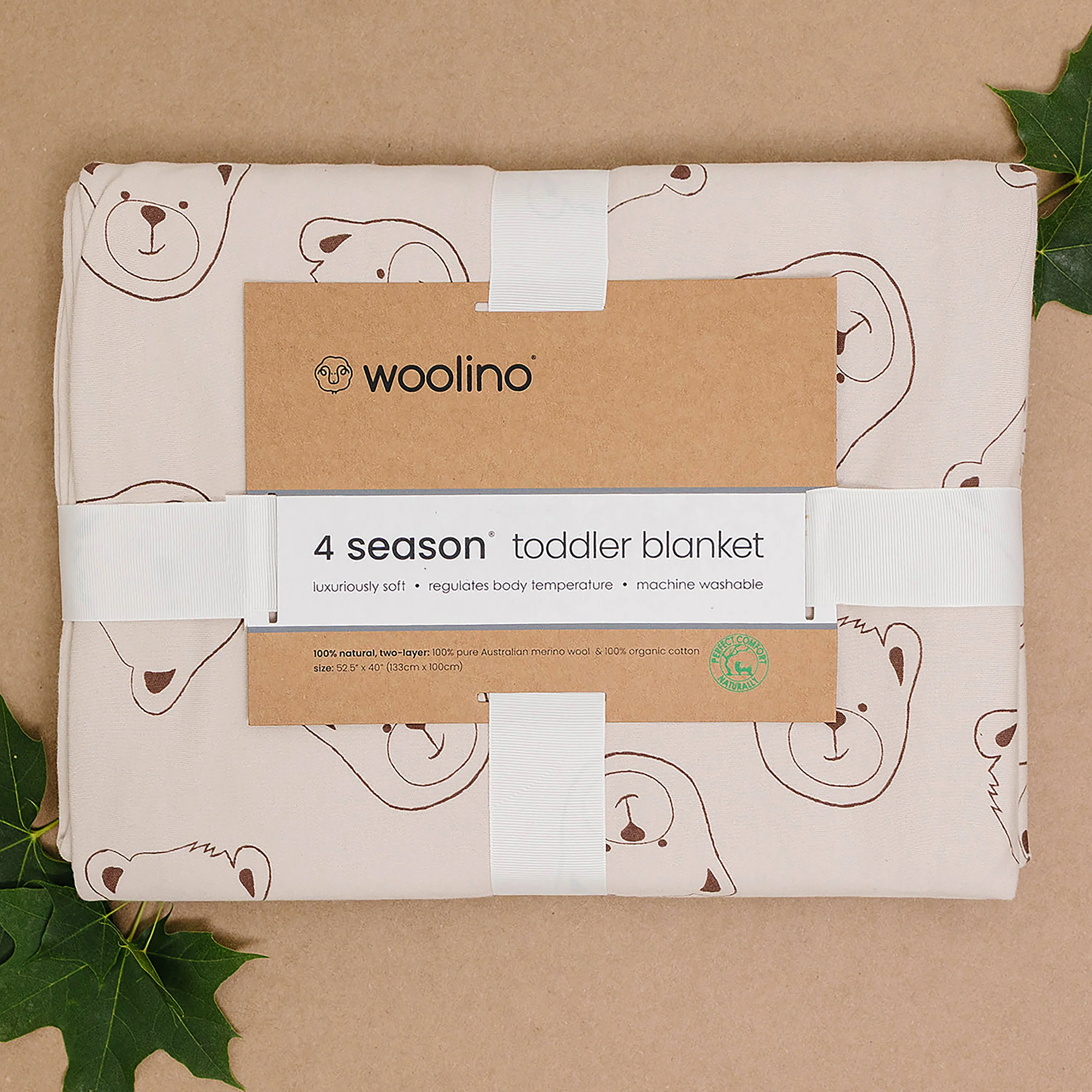 Toddler Blanket, 4 Season® Merino Wool & Organic Cotton Blanket, 52.5" x 40", Teddy Bear - Image 6