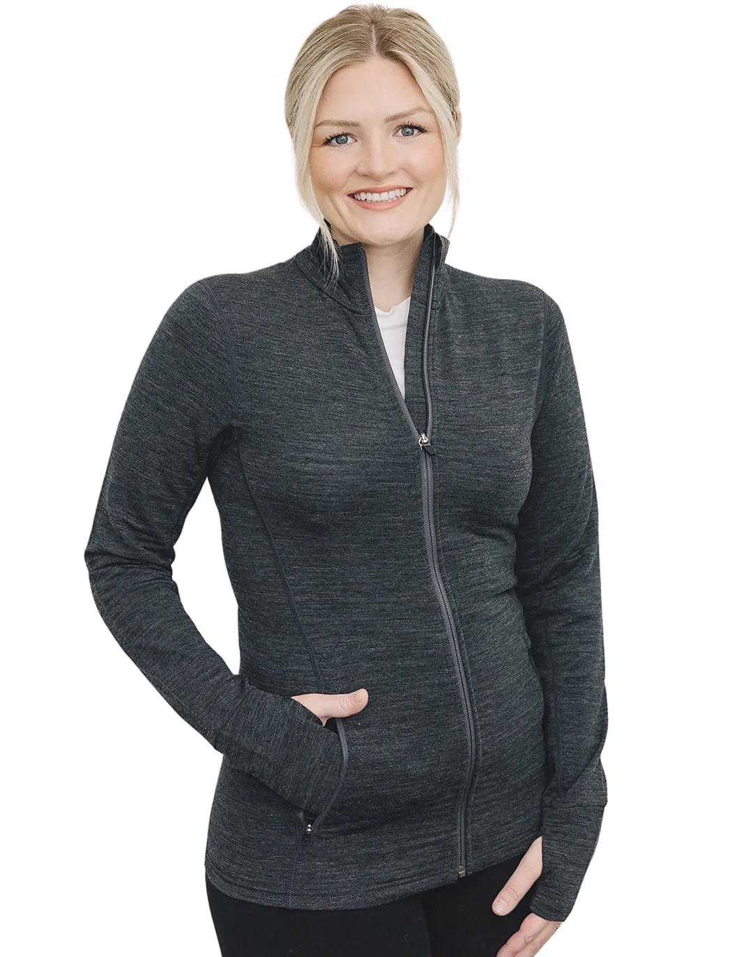 Women's Merino Natural Fleece Full-Zip Jacket, Charcoal Gray - Image 10