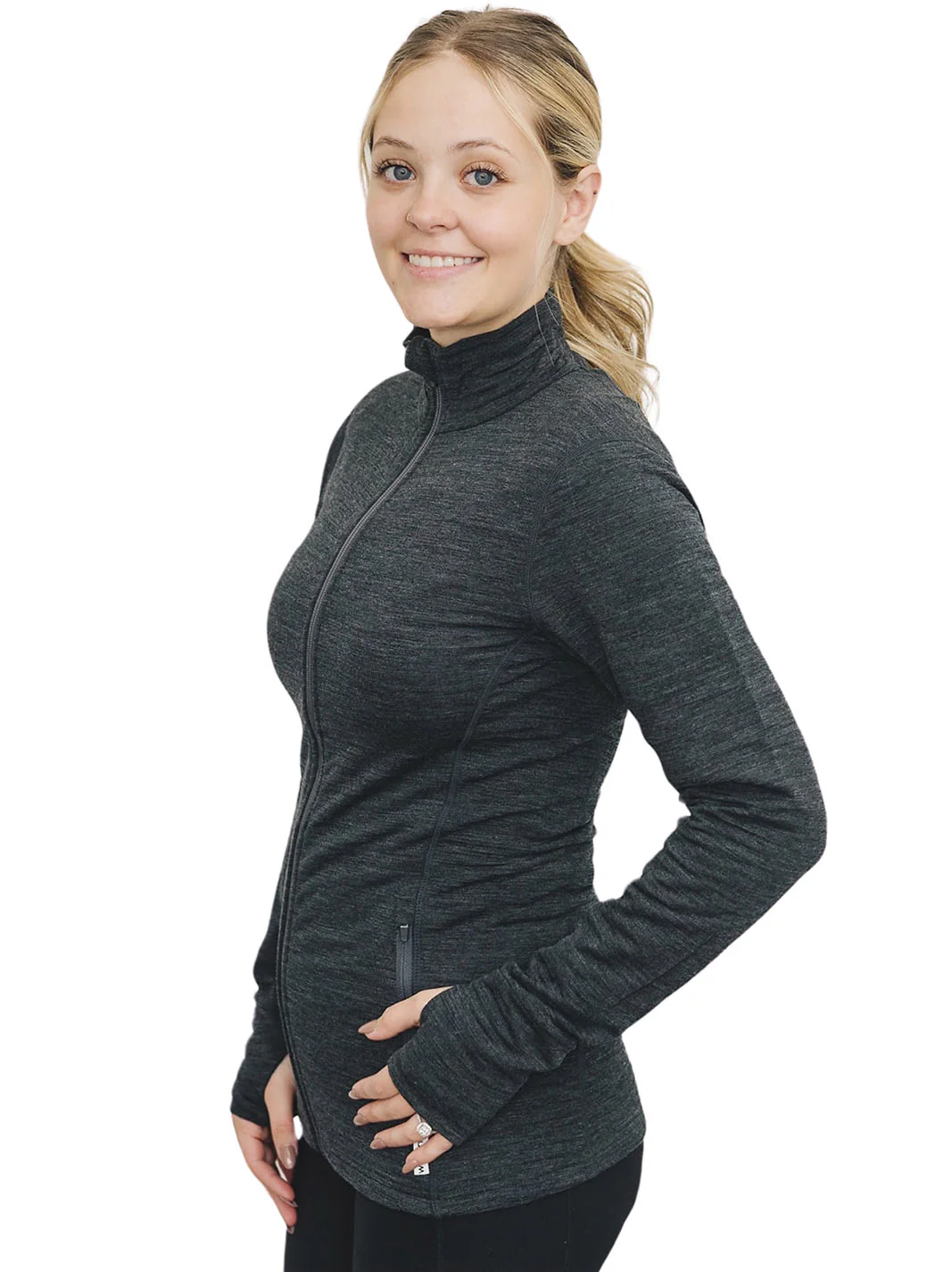 Women's Merino Natural Fleece Full-Zip Jacket, Charcoal Gray - Image 5